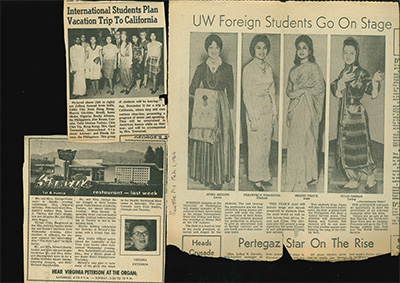 Newspaper clippings of students in traditional dress